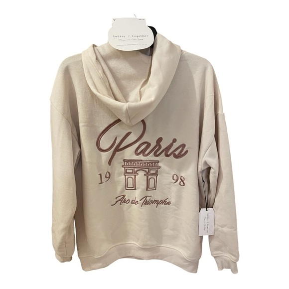 Better/Together Oversized Pullover Hoodie/Dorm Pant Set, Size S, Beige, Paris 98 - Picture 2 of 11